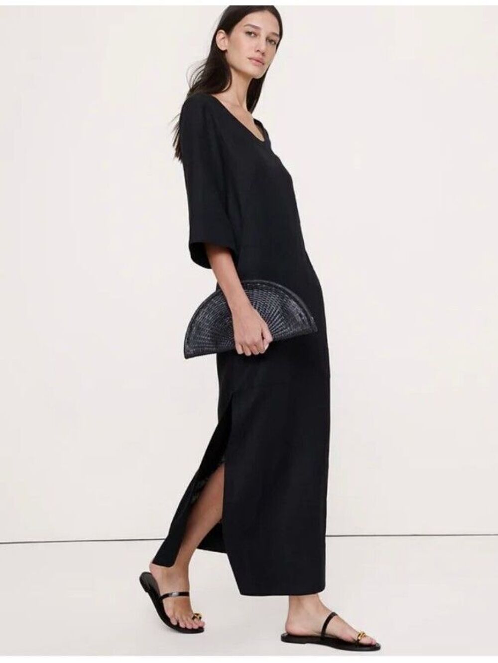Banana Republic Linen Scoop-Neck Maxi Dress black Small